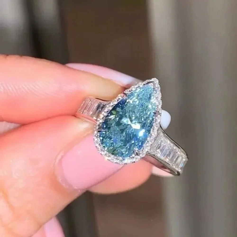 New 925 Silver Beautiful Pear Cut Sapphire Ring